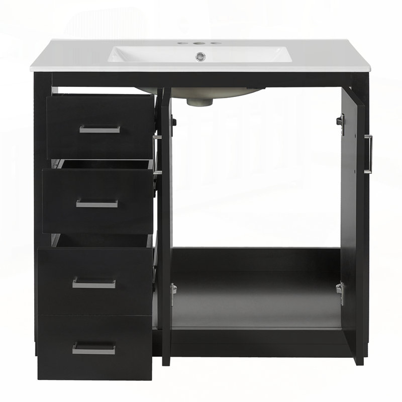 Meuble-lavabo autoportant avec rangement abondant et fabrication durable, Noir