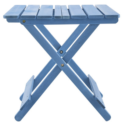 Table pliante bleue pour jardin ou balcon - Bois massif, portable, idéale pour les espaces extérieurs