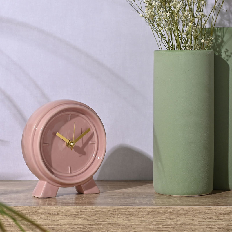 Analogue Ceramic Quartz Movement / Crystal Tabletop Clock, Pink