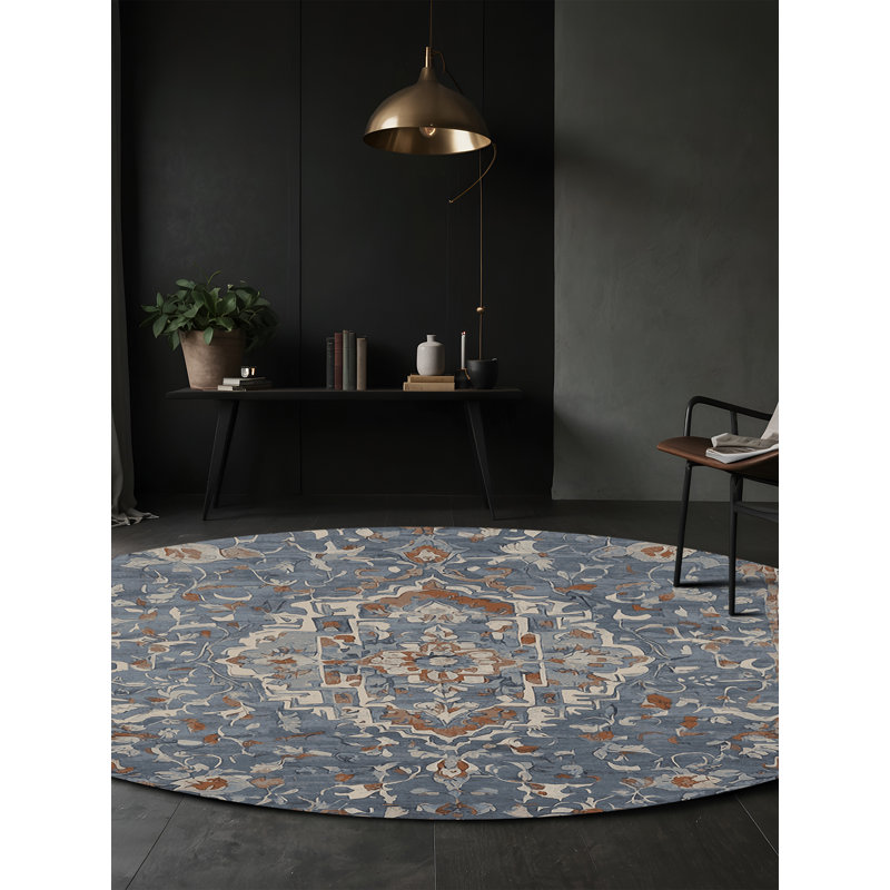 Tapis gris soyeux et moelleux, Rond 4 pi