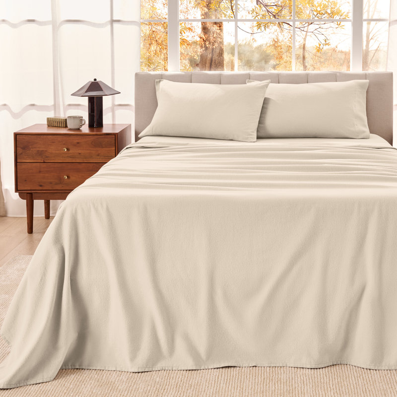 Organic 100% Cotton Flannel Sheet Set, Sand, Queen Sheet Set with 2 Pillowcases