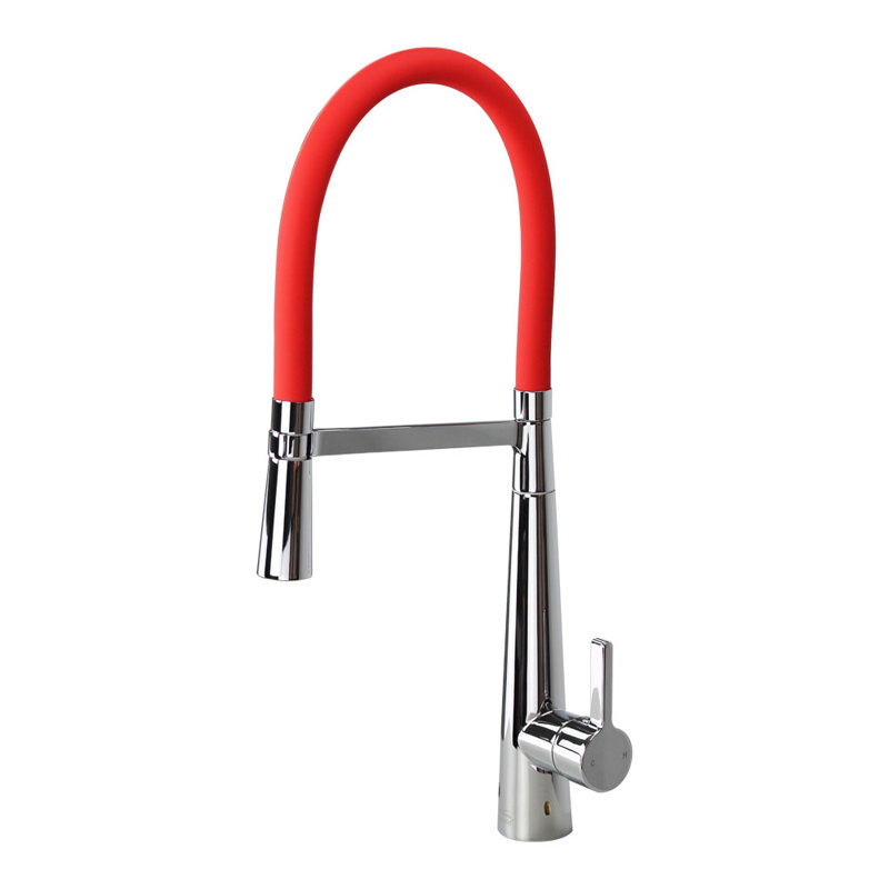 Transolid Bell'arte Pull Down Kitchen Faucet, Polished Chrome/Red