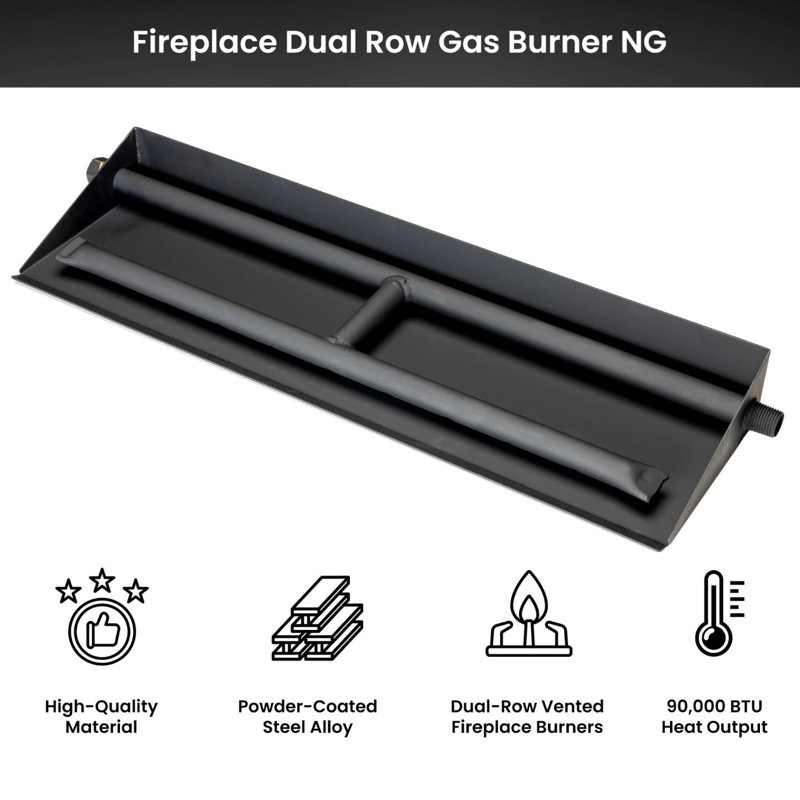 Dual Row Gas Burner Fireplace Kit with Pro Connection Kit, Silica Sand, Glowing Embers, Grate, 2.5" H x 24.25" W x 6.5" D