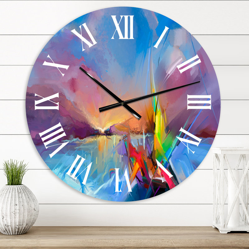 Abstrait coloré paysage marin X - horloge murale moderne, Petit