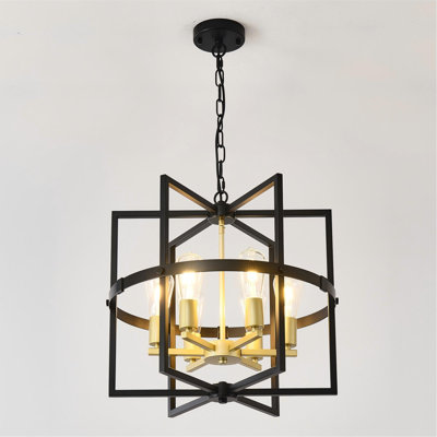 20" 6-Light Black and Gold Caged Chandelier