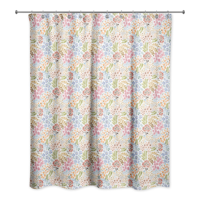Ensemble de rideau de douche en polyester fleur sauvage avec crochets, Jaune