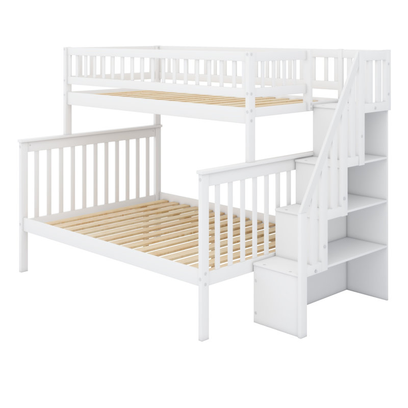 Lit superposé avec escalier de rangement, Blanc