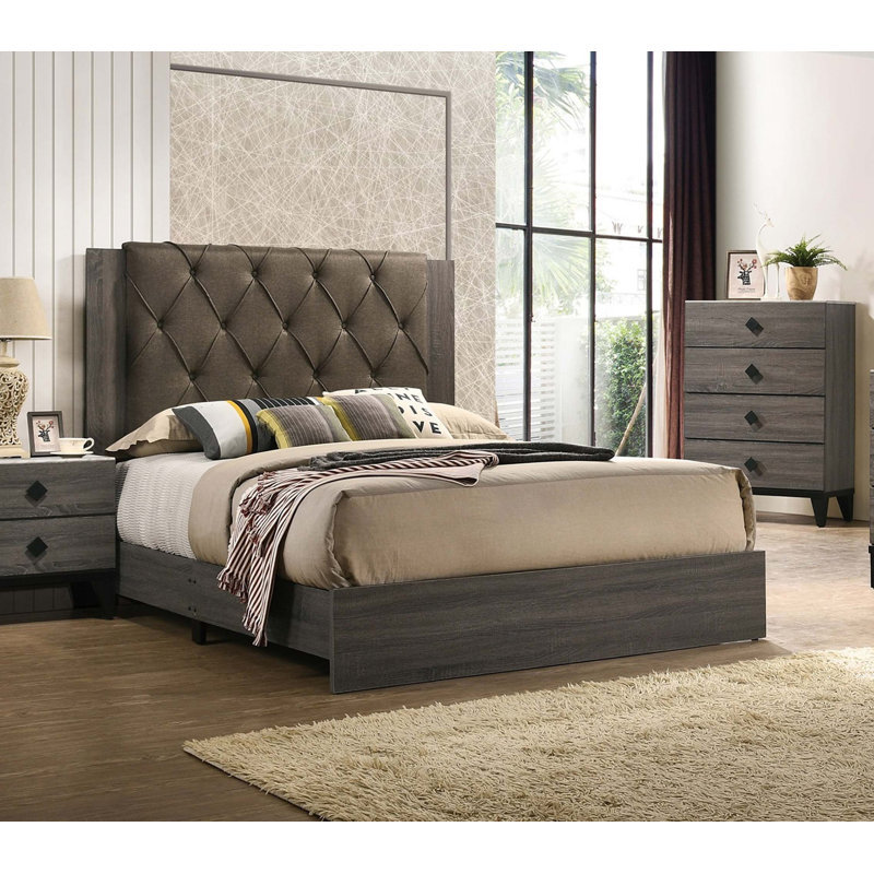 Cadre de lit contemporain 1pc, Gris