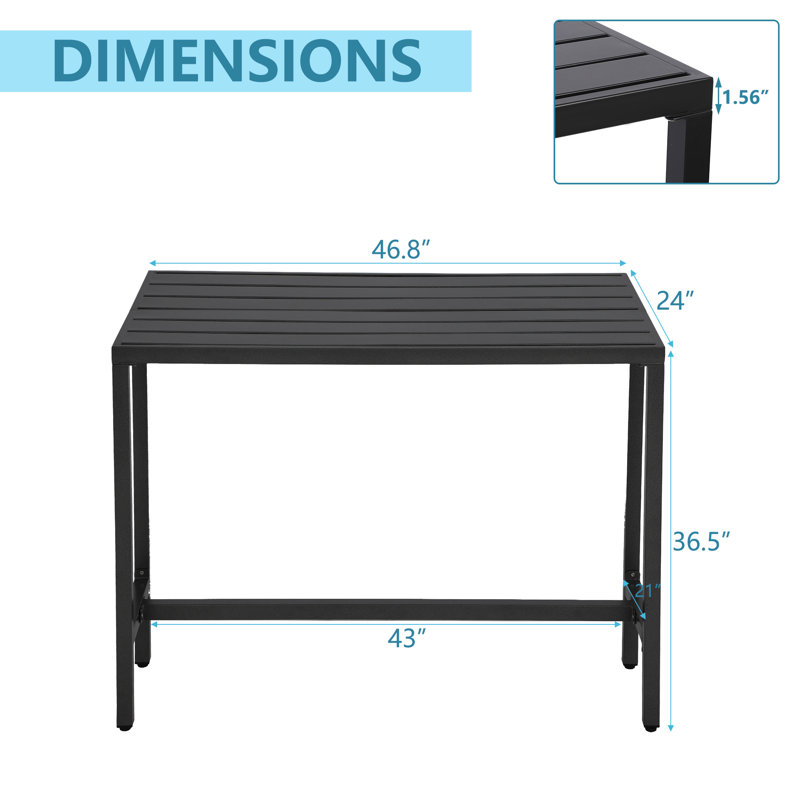 Counter Height 36.97'' Iron Bar Table, 24" W x 46.8" L, Black