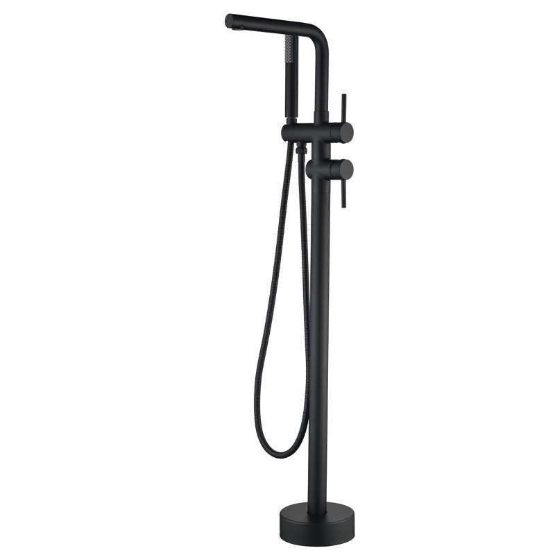 41" H Solid Brass Floor Mounted Bathroom Tub Faucet With Handshower