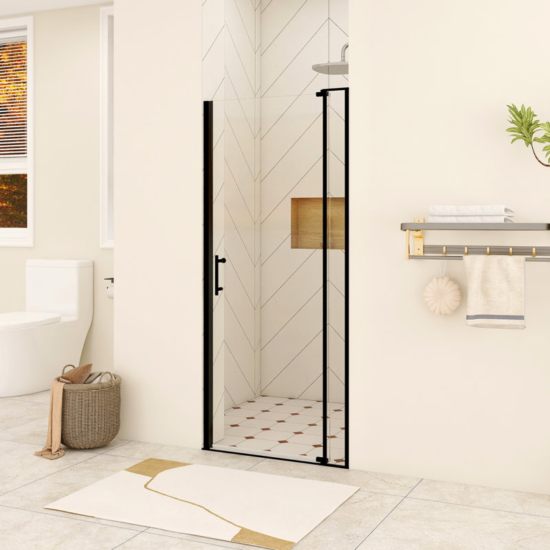 32 In. W X 72 In. H Pivot Semi-Frameless Shower Door In Matte Black Finish, Matte Black