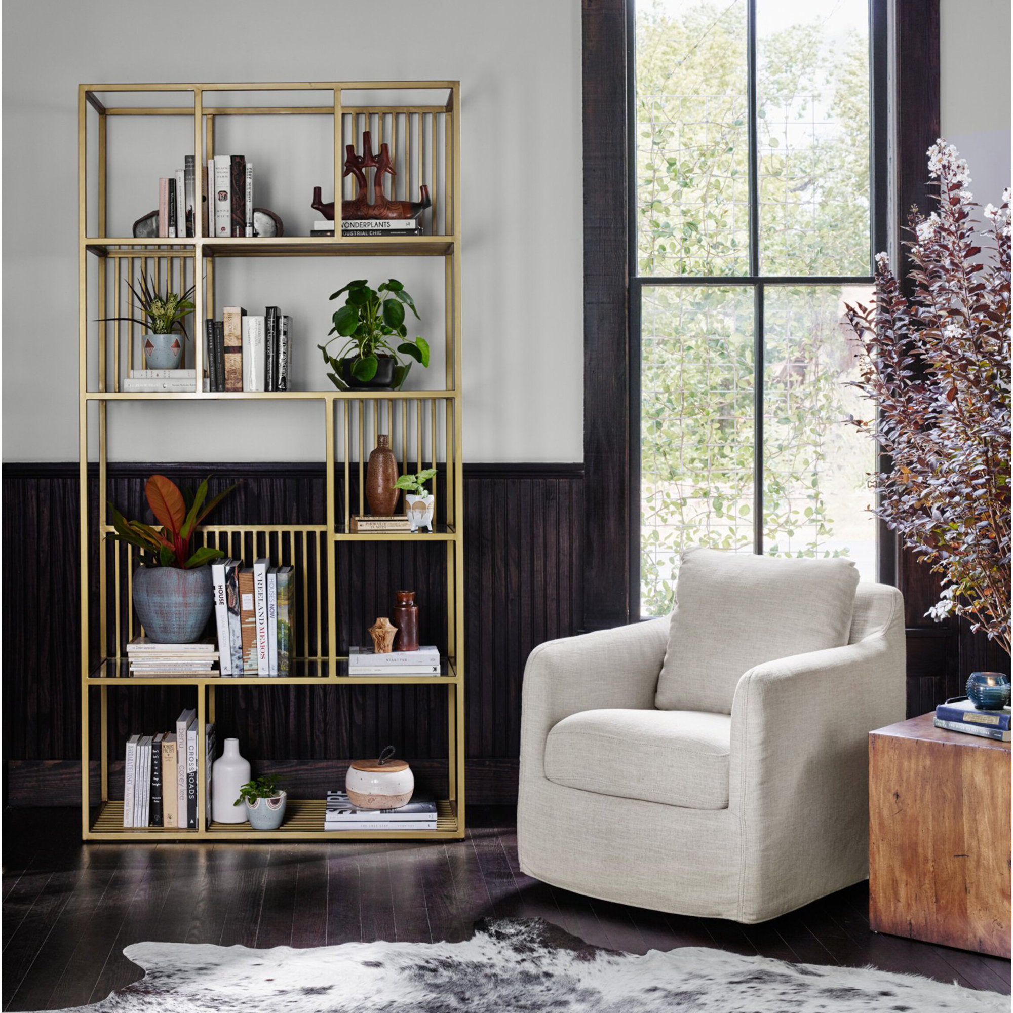 Alistair Upholstered Swivel Armchair, Cambric Ivory