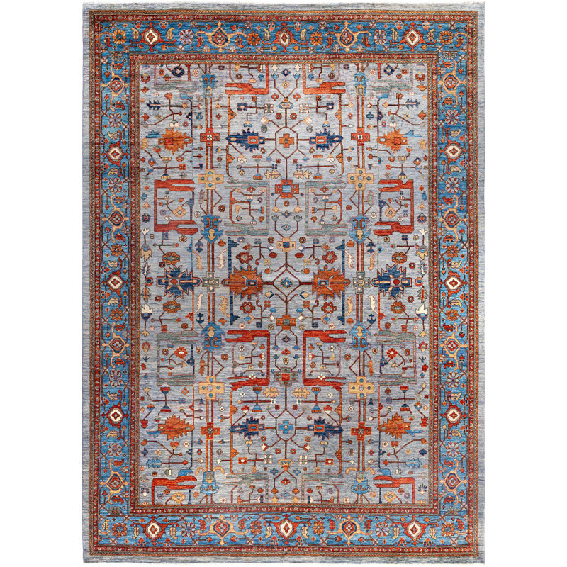Tapis unique noué à la main Raffin gris de 10 pi 2 po x 14 pi 0 po Raffin