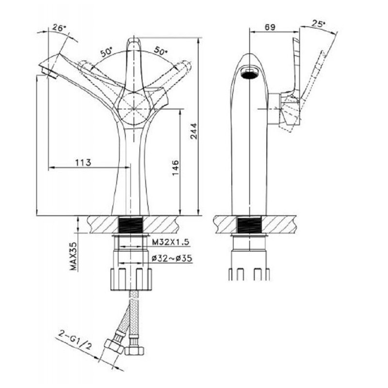 Robinet de lavabo vasque Kairos., Blanc mat