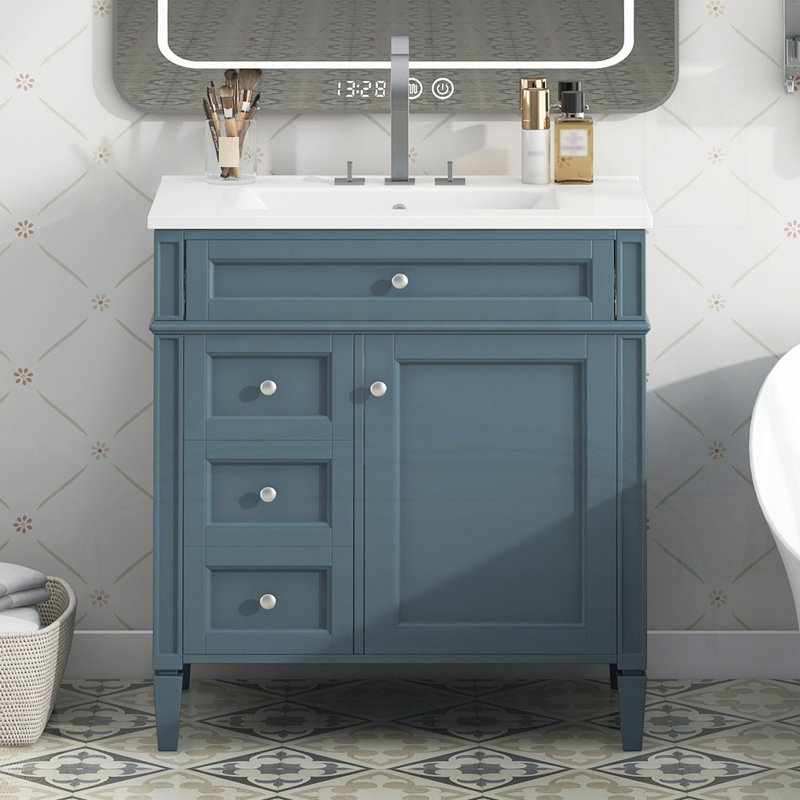 Meuble-lavabo 30 po avec lavabo supérieur, Argent argent, Bleu