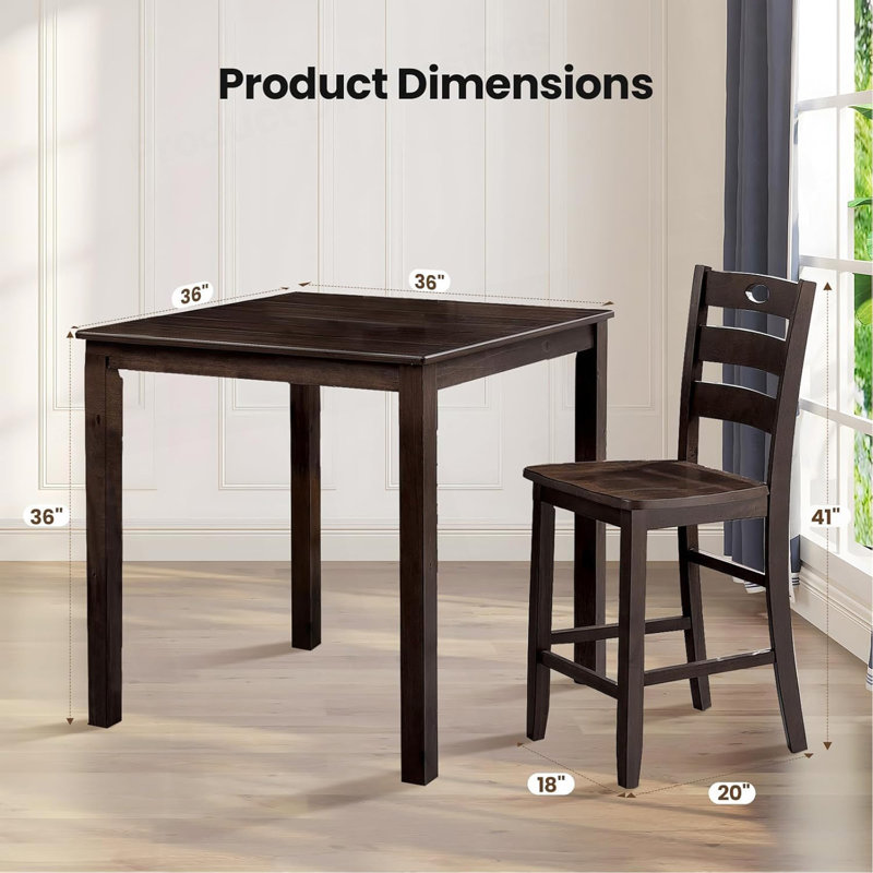 Ensemble de table de salle à manger de style transitionnel. Table de salle à manger carrée, Espresso