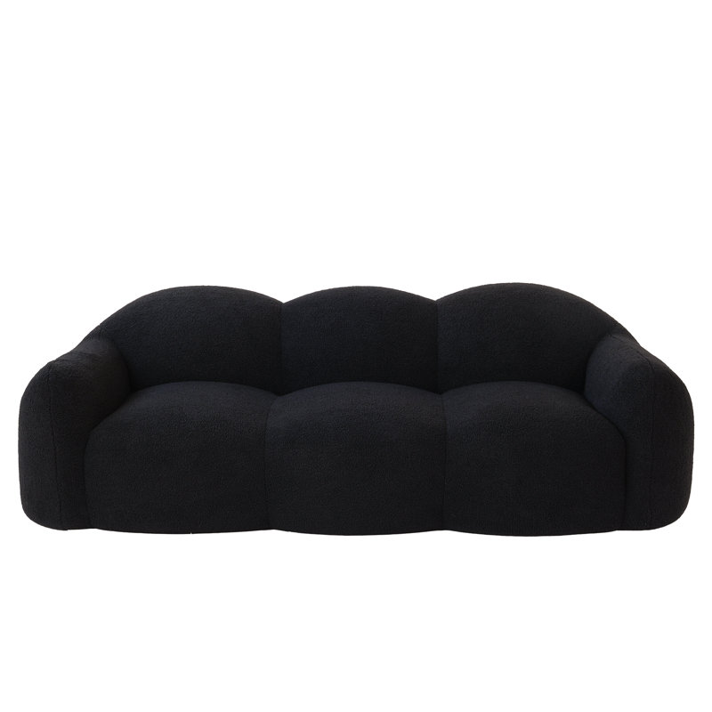 Ivona Upholstered Modern Cloud Couch, Teddy Plush Fabric Compression Sofa With Armrests, No Assembly Required, Black