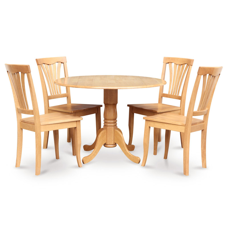 Oak Finish Round Drop Leaf Dining Set with 4 Chairs