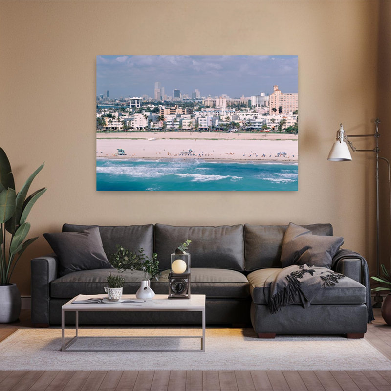 États-Unis, Floride, Miami, vue aérienne de Miami Beach, arbre abstrait, art mural, plage, H 60 po x l 40 po