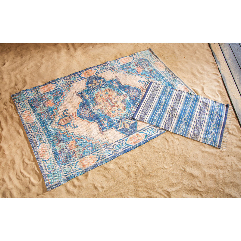 Bungalow Rose Blue and Coral Indoor/Outdoor Rug, 4'x6' & Reviews | Wayfair