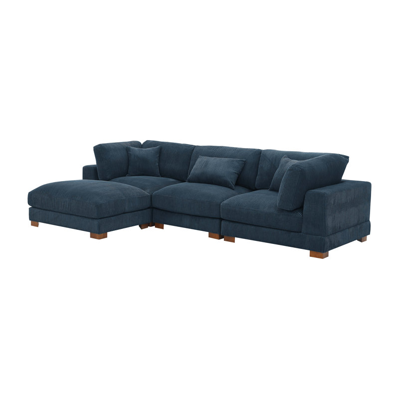 Canapé modulaire rembourré 4 pièces Temica, Velours côtelé bleu foncé