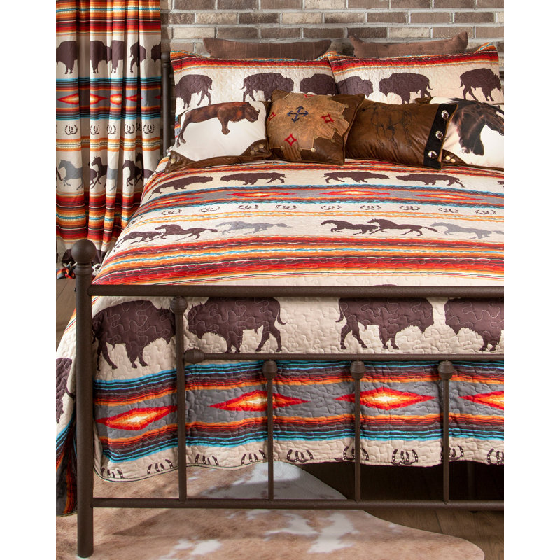 Western Stripe Brown Microfiber Queen Quilt Set
