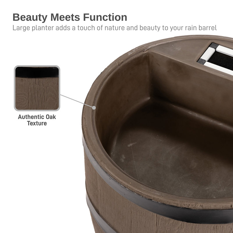 35 Gallon Dark Brown Plastic Rain Barrel with Planter