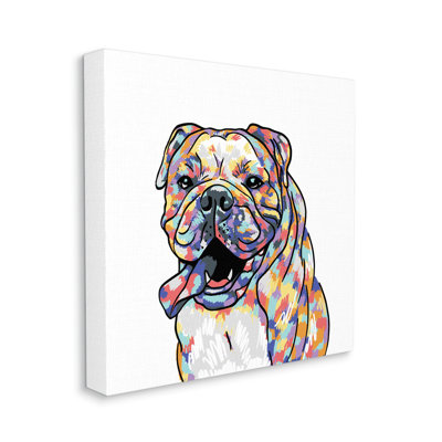 «Happy Bulldog Portrait on Canvas» par Masey St. Studios, impression