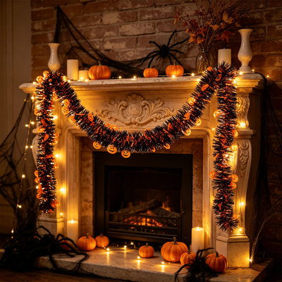 Décoration d'Halloween : guirlande de 2,75 m (9 pieds) avec citrouilles noires et oranges et fantômes, idéale pour décorer une maison hantée, un foyer ou un mur.