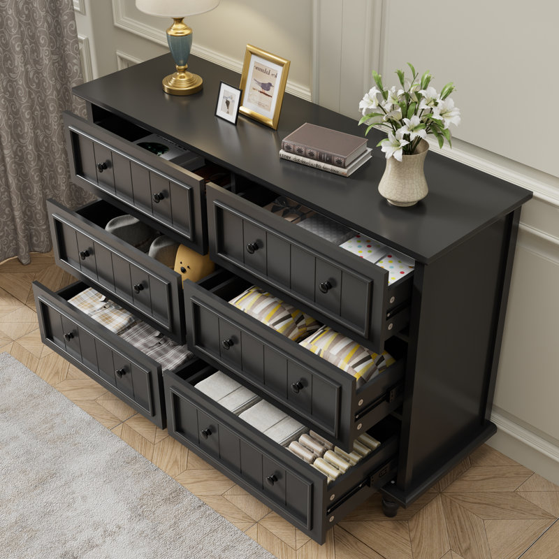 Commode double 6 tiroirs 47,2 po Amarilys, Noir, noir, noir, noir