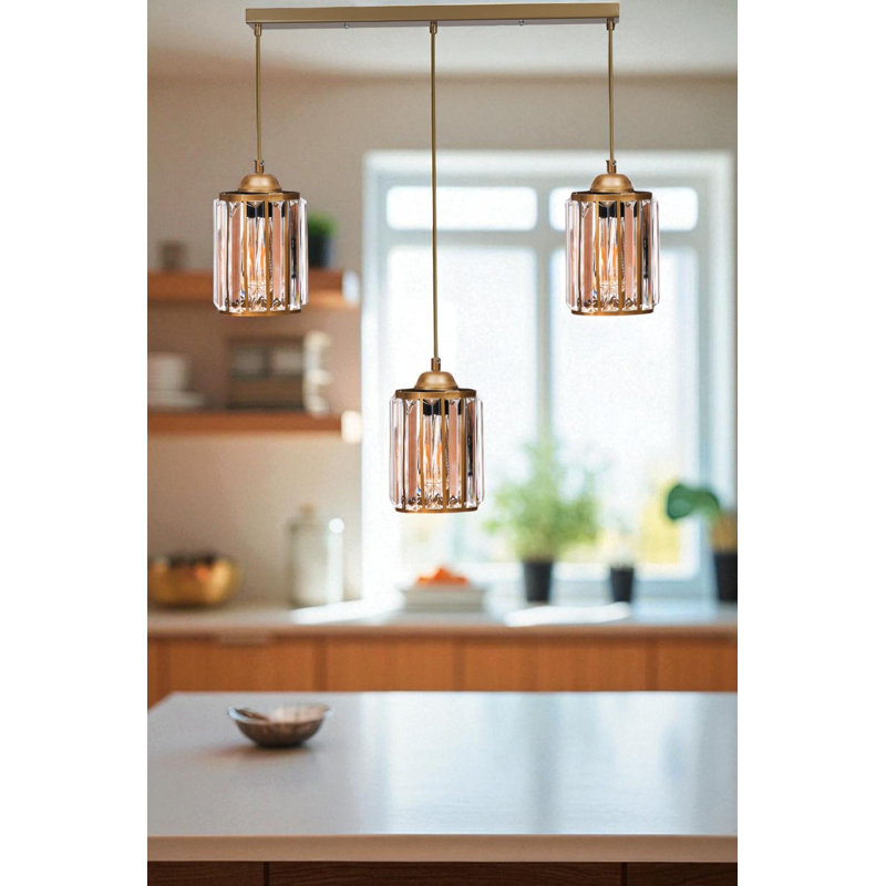 Élégant lustre doré, structure en métal, hauteur réglable, 80 cm (31,5 po) de hauteur totale | Plaque de base 21,7 po x 2,4 po x 1,2 po | Compatible avec 3 ampoules E27 de 40 W maximum (non incluses) | Éclairage élégant pour la décoration de maison et de bureau, classé IP20