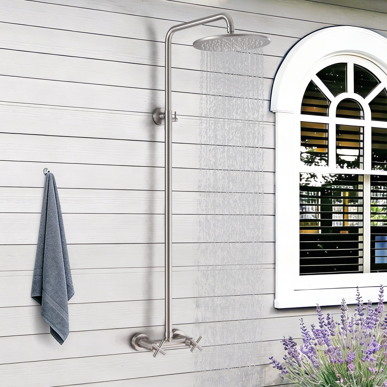 Wall Mount Outdoor Shower, Brushed Nickel