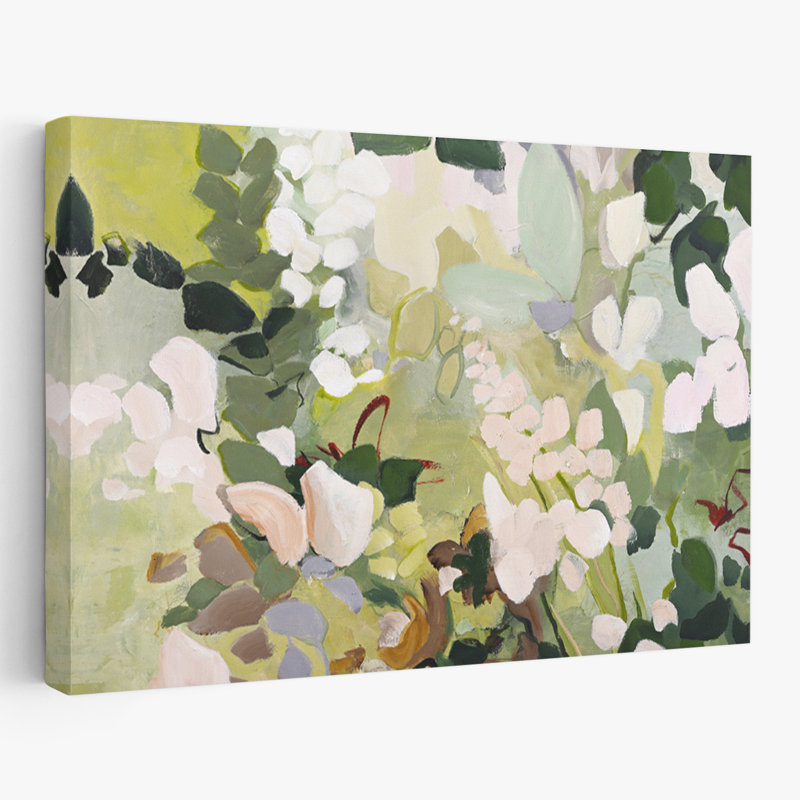Variation de jardin vert - art floral contemporain avec fleurs et nature morte, H 24 po x l 16 po