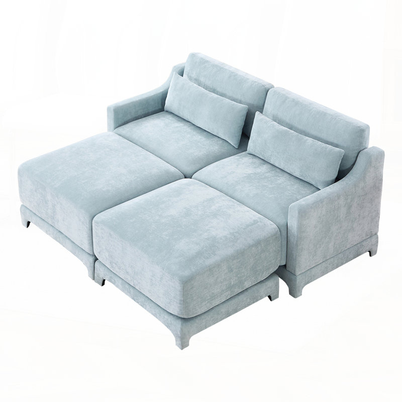 Élégant canapé rembourré en chenille avec conception modulaire et soutien lombaire pour la vie, 2, Bleu ciel