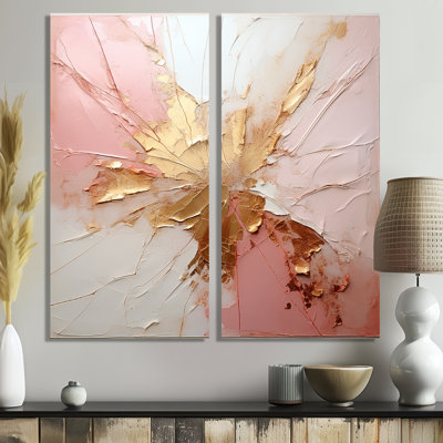 Gold And Pink Paint Fusion - Beige Modern Canvas Prints