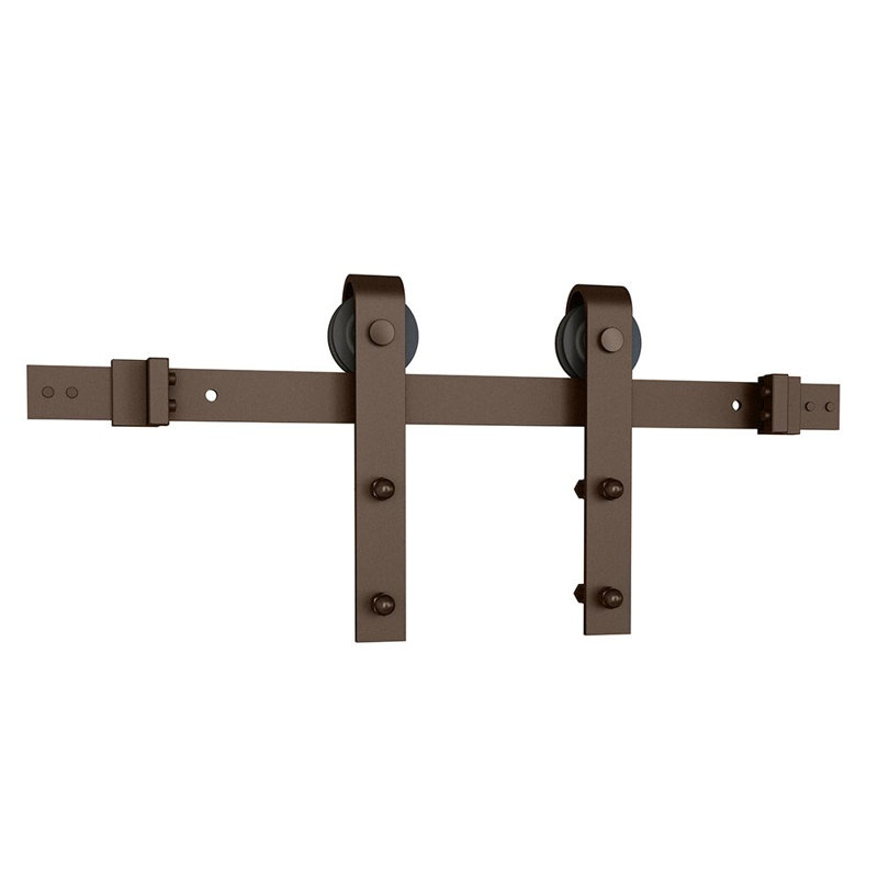 Steel Sliding Rolling Barn Door Hardware Kit for Single Wood Doors with Routed Floor Guide, Black, 78 in.