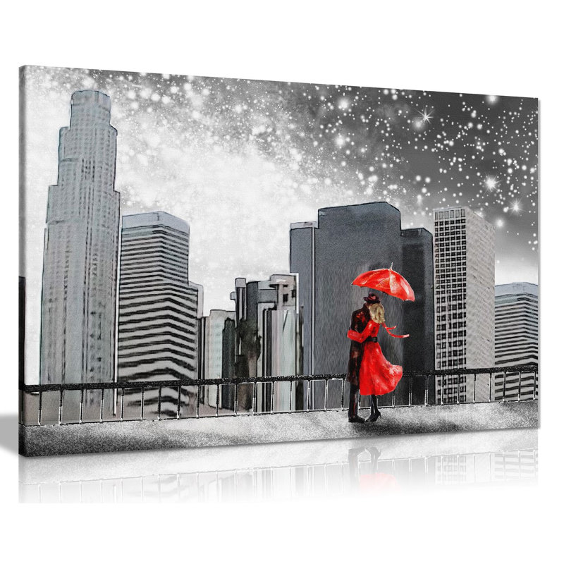 New York Couple Under Umbrella - Wrapped Canvas Print, 51cm H x 76cm W