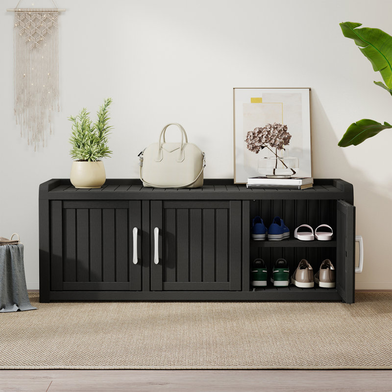 Indoor Outdoor Shoe Storage Cabinet Waterproof UV-Resistant with 3 Barn Doors, Black