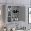 Rangement mural pour salle de bain avec miroir - 35 po x 7,02 po 28,7 po, charnières, miroir d'armoire gris 28 po, fonction polyvalente, finition-1164617742