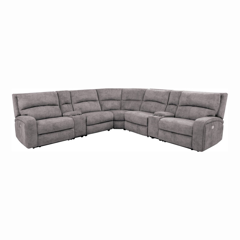 129.4" W Transitional Power Sectional, Light Gray
