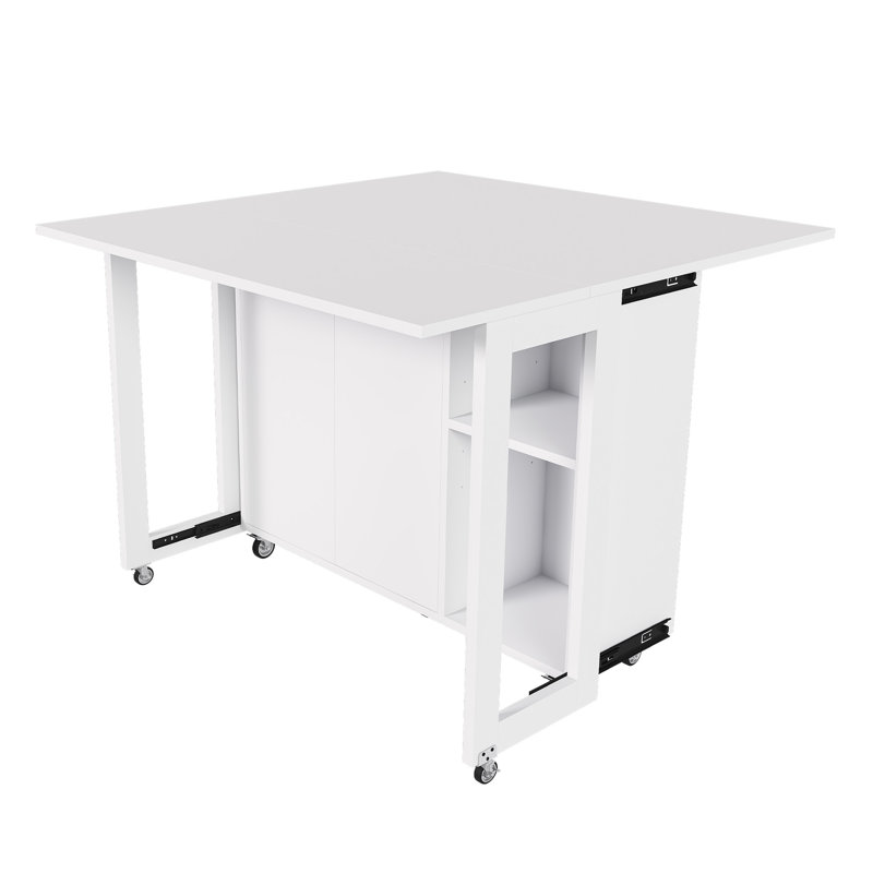 Folding Dining Table with Storage, White