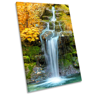 Waterfall Landscape Yellow Picture - Wrapped Canvas Print