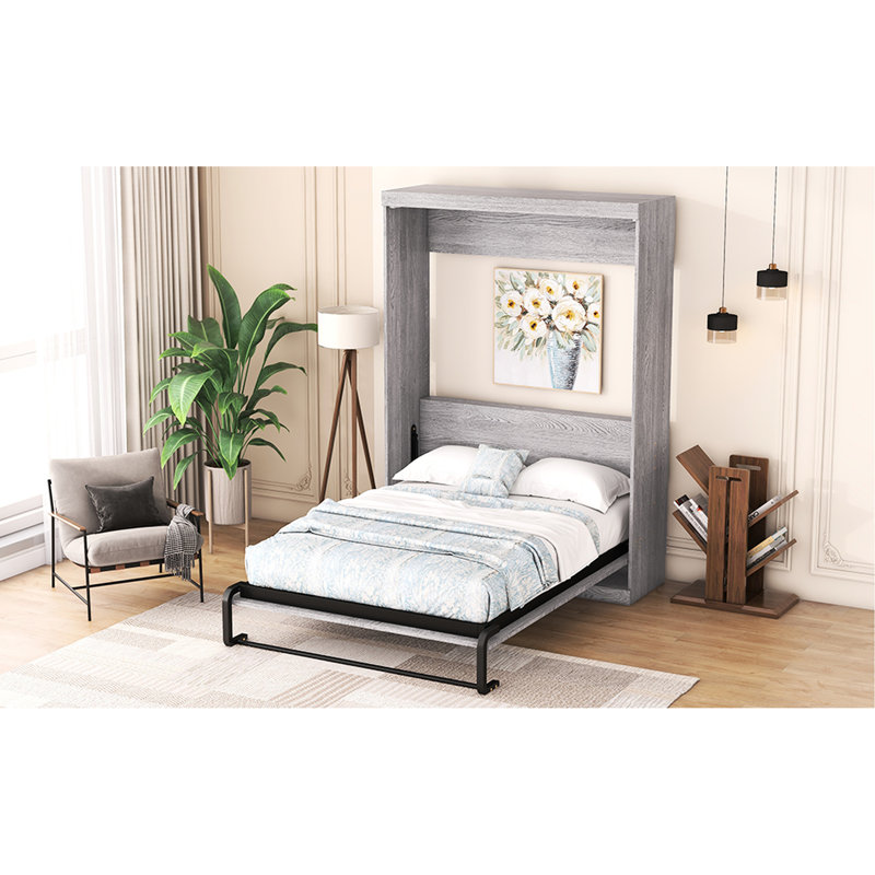 Lit double Space en gris - Matelas sécuritaire et armoire pliable, construction stable