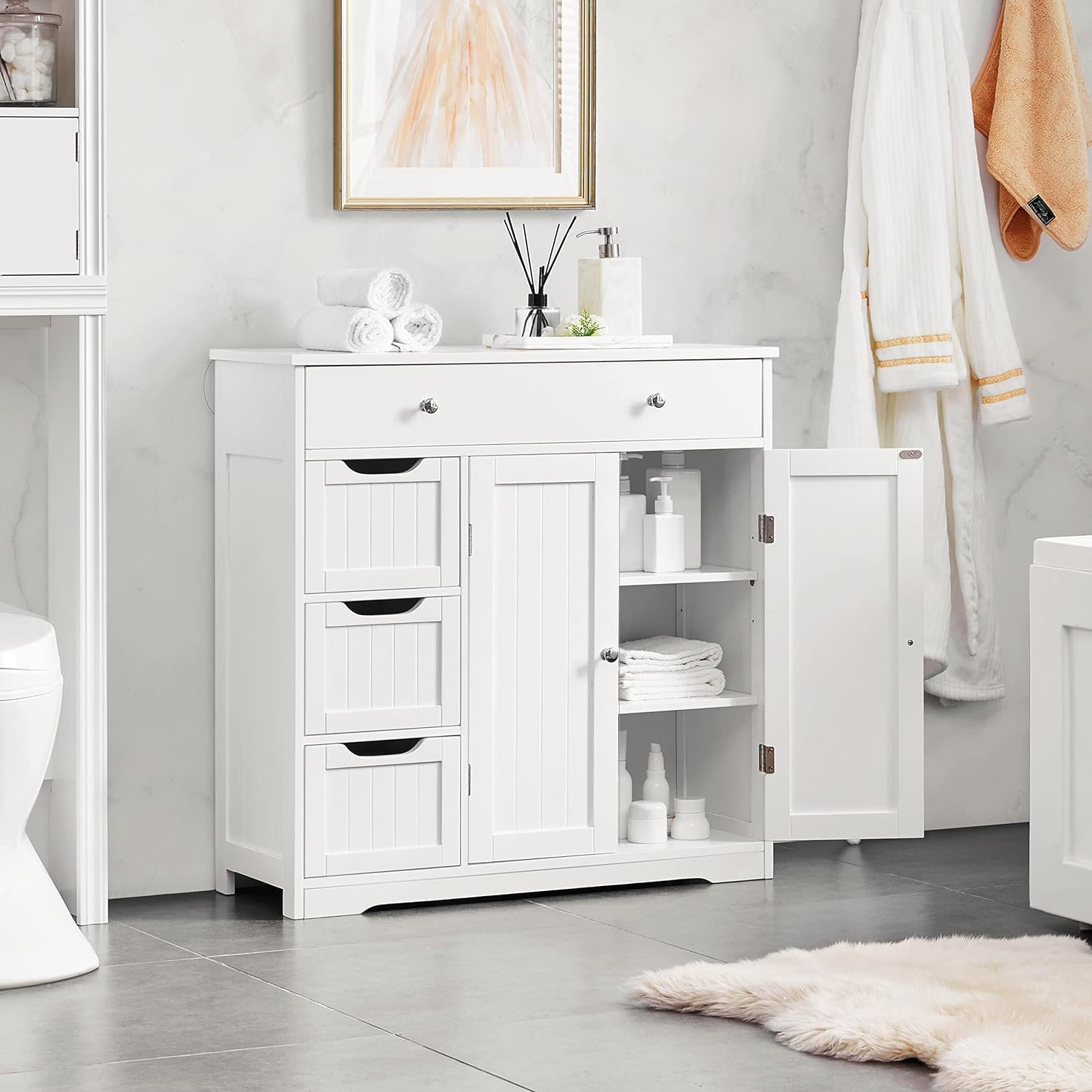 Hokku Designs Bathroom-Floor Cabinet, Practical Storage Cabinet With 4 ...