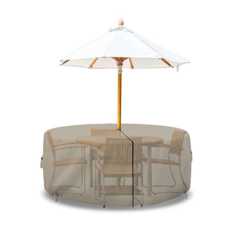 Heavy Duty Waterproof Outdoor Round Dining Table & Chair Set Cover with Umbrella Hole, 23" H x 70" W x 1" D