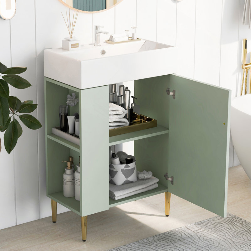 21.6" Bathroom Vanity, Combo Cabinet, Bathroom Storage Cabinet, Single Ceramic Sink, Green