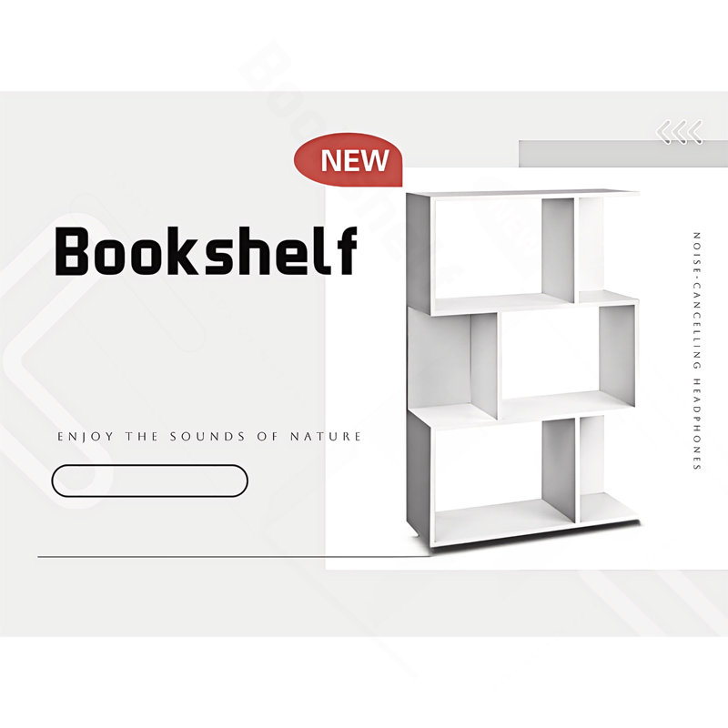 Bibliothèque blanche simple à trois couches, Blanc, crème, (4 tablettes) H 44 po x l 23,6 po x P 9,5 po