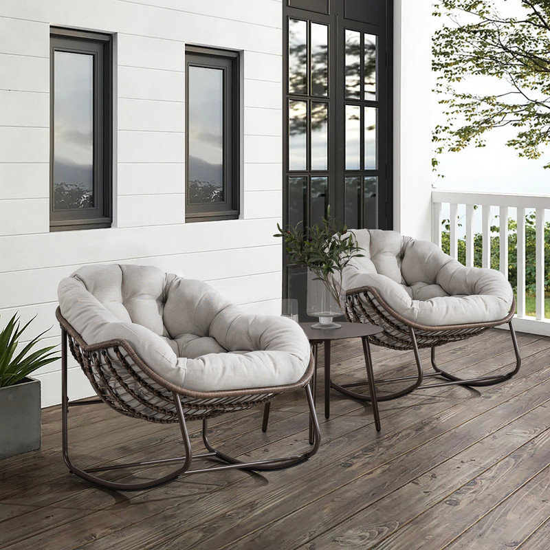 George Oliver Kimann Outdoor Rattan Rocking Chair Padded Cushion Lounge ...