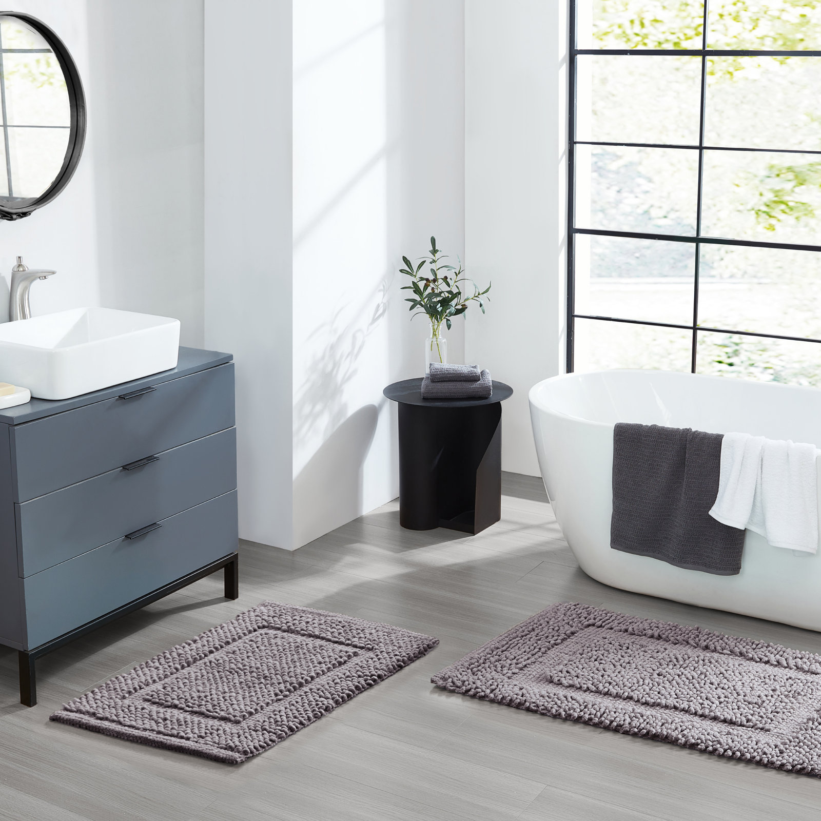 Payten Classic Cotton Bath Mat, Charcoal, Set of 2 - 17" W x 24"L / 20"W x 32"L