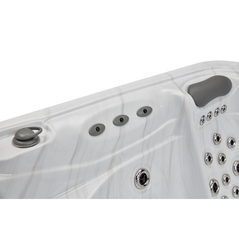 Luxury Gray Acrylic 6-Person Square Hot Tub with LED Lighting